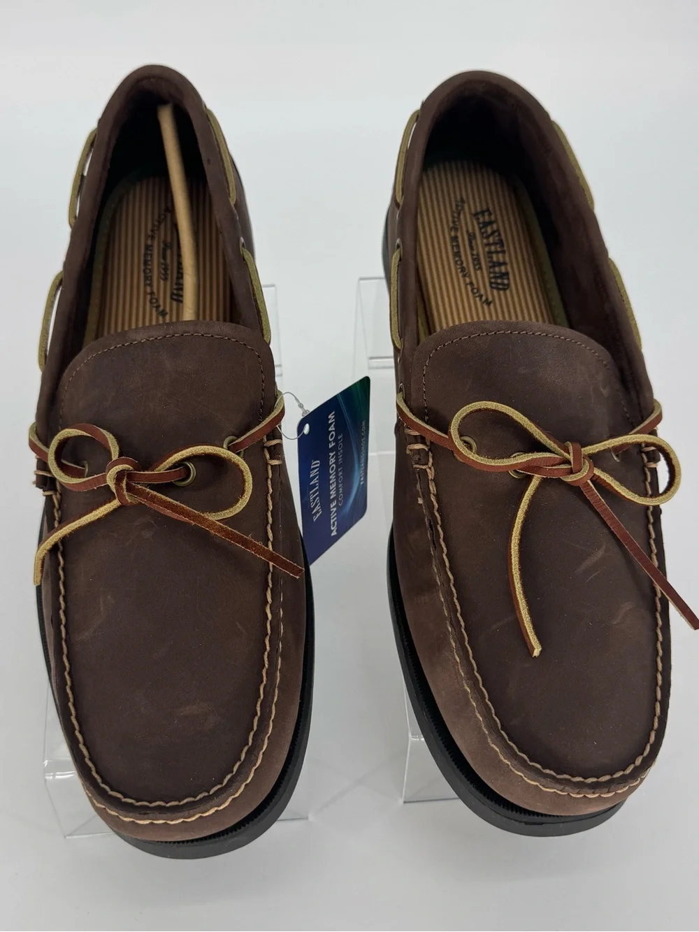 Eastland Brown Leather Moc-Toe Boat Shoes with Tan Laces Size 13